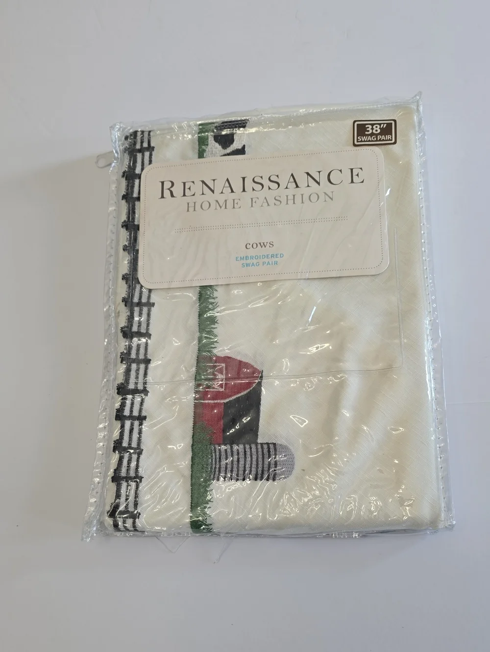 Renaissance Home Fashion Cows Barn Embroidered Swag Pair 56